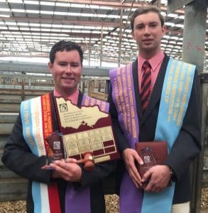 2016 ALPA Victorian Young Auctioneers Competition winner Toby Newnham, Elders Swan Hill, left, with second placegetter Jack Hickey, Elders Camperdown.