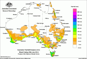 Rainfall across Australia for the seven days until yesterday.