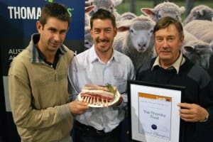 Proud Australia's Best Lamb Competition winners at Lambex, from left, Alex, Paul and John McGowan.