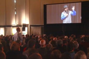 Nebraska, US, rancher, broadcaster and ‘agvocate’ Trent Loos addresses Lambex 2014.