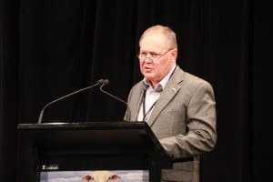 JBS Innovation Manager Graham Treffone addresses Lambex 2014 in Adelaide.