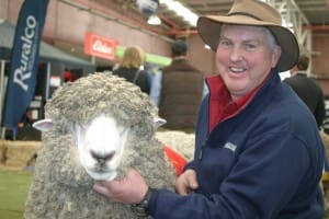 Mike Deppeler with his reserve champion Corriedale ram.
