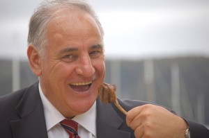 Sam Kekovich with lamb chop