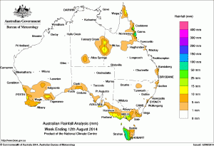 Rainfall received across Australia during the seven days to yesterday.