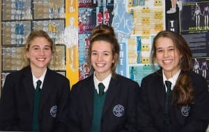 Kinross Wolaroi school Wool4Skool entrants, left to right, Samantha Haigh, Year 10 winner Clancy-Davis-Etheridge and Fenella Jamieson.