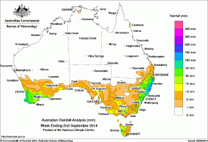 Rain received across Australia in the past week. 