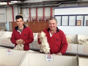 Wonwondah woolgrower Kevin Pymer, right, with his grandson Joel in Melbourne this week.