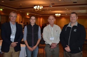  At the Farm Safety conference, from left, were, PIHSP committee member Simon Winter, Georgie Burbury from Eastfield, Farmsafe Australia committee member Tony Lower and PIHSP committee member Tom McCue. 