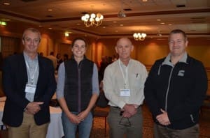 At the Farm Safety conference, from left, were, PIHSP committee member Simon Winter, Georgie Burbury from Eastfield, Farmsafe Australia committee member Tony Lower and PIHSP committee member Tom McCue.