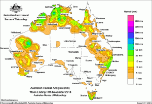 Rainfall recorded across Australia for the seven days to Tuesday, 11 November 2014.