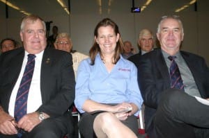 New Sheepmeat Council of Australia president Jeff Muray, left, with SCA CEO Kathleen Ferme and past SCA president Ian McColl at the 2014 MLA AGM.