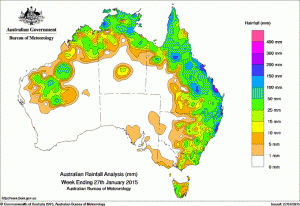 Rain recorded across Australia for the seven days to yesterday.