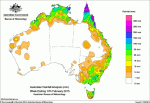 Rainfall received across Australia for the seven days until yesterday. 