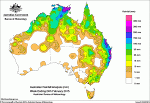 Rainfall received across Australia for the seven days until yesterday. 