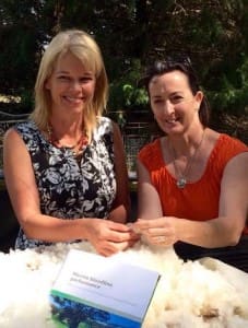 the NSW Minister for Primary Industries, Katrina Hodgkinson, left, with DPI research scientist, Sue Hatcher, at the Merino Bloodline Performance launch.