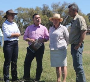 At the wool report launch from left, Minister for Primary Industries Katrina Hodgkinson, Member for Monaro John Barilaro and wool producers Sarah and Robert Hyles.