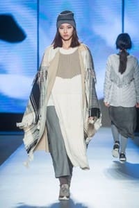 2015 International Woolmark Prize winner M.PATMOS (USA) sends a model down the runway at the awards event held in Beijing.