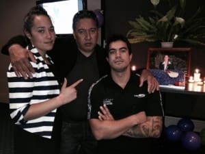 At Joanne Kumeroa's memorial service in Hamilton were, from left, niece Denise Murray, partner Joe Clarke and nephew Lee Brown.