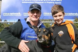 2015 RMA Working Dog Futurity winner at Casterton Andrew Kennedy, his son Dan, 9, and AKennedys Choker.