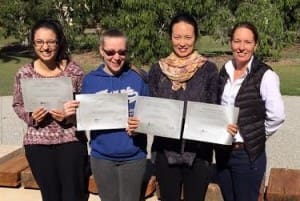 LBN's Dr Sarah-Jane Wilson, far right, with UQ School of Veterinary Science students, from left, Sanjana Maruvada, Eloise Rimon and Najin Kim. They highly commended for their livestock case study.