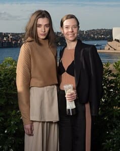 Woolmark Prize Australian womenswear winner Bianca Spender, right, with a model.