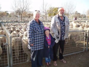 Marg, Izzie and Duke Nicholl sold their first suckers for $141 at Ouyen yesterday.