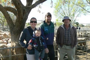 Underbool producer Alan Stone, far right, sold crossbred suckers for $136 at Ouyen yesterday. He is with Sara, Dan and Archie Pryse from Torrita.