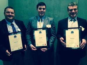 2015 Broker of the Year finalists, from left, Schute Bell Badgery and Lumby's  Todd Clark, winner Matt Thomas from Landmark and Andrew Howells from Elders.