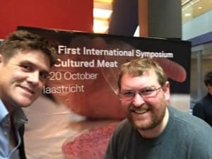Victorian livestock producer Michael Craig, left, with Illtud Llyr Dunsford, a Welsh Nuffield scholar and niche online butcher-retailer, at the Maastricht conference.