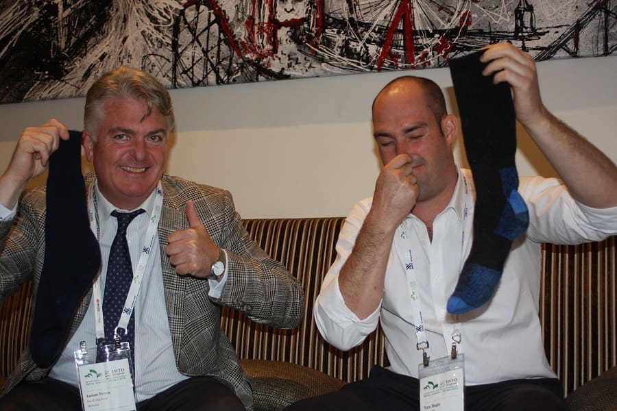 Fox and Lillie Rural's Eamon Timms, left, likes his wool socks and Tom Boyle, left, has the other kind.