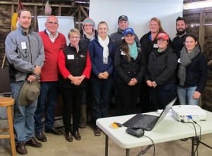 At the on-farm sheep genetics training day were Max Vowell, Brennan Mayne Agribusiness, Qld; with presenters, Steve and Debbie Milne, Richmond Hill Agribusiness and Waratah White Suffolks, Hamilton; Hannah Franz, Planfarm, WA; Emily Sims, Agripath, NSW; Dan Korff, Meridian Agriculture, Victoria; Lexi Cesnik, Sally Martin Consulting/Moses & Sons, NSW; Anna Ingold, Sheepmatters, NSW; Bec Reeves, Sheepmatters, NSW; Ben Reeve, Livestock Consulting Internship Program Manager; and Emma Egan, RMCG, Tasmania.