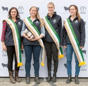 First time winners - Top tertiary team at the 2016 National Merino Challenge, from left, University of Melbourne's Stephanie Chincarini, Annika Alexander, Wendy Parish, and Jami Luhrs.