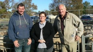 Meringur producers Steve, Karen and Les Rudd crossbred lambs for $132.50 at Ouyen this week.