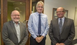 New NZ wool partnership - from left, MBIE National Manager Biological Industries Dr Max Kennedy, WIRL chaiman Graham Brown and WRONZ chairman Derrick Millton.