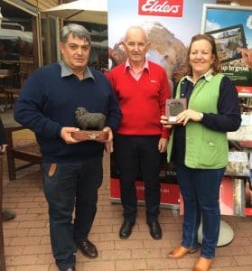 Northern Elders clip of year winner, Ian and Stacey Lugsdin, with Elders Hay branch manager Bill Haygarth.