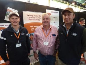 Sheepmeat ambassadors Ben Munzberg, left, and James Corcoran, right, with SCA president Jeff Murray. 