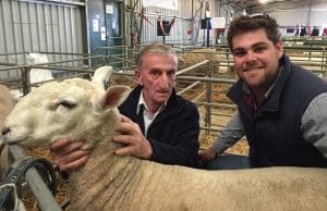 Jeremy Schutz with Border Leicester breeder Kevin Baker at the Royal Launceston show. Picture - Katie Stanley