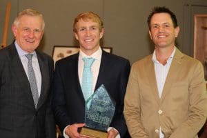 From left, ALEC chairman Simon Crean, Byron O'Keefe Andy Ingle at the LIVEXforum gala dinner.