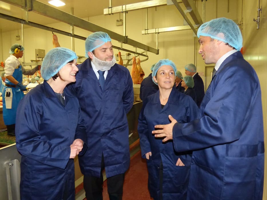 From left, Member for Macedon Mary-Anne Thomas, James Hardwick, Victorian Agriculture Minister Jaala Pulford and Luke Hardwick in the new boning room.