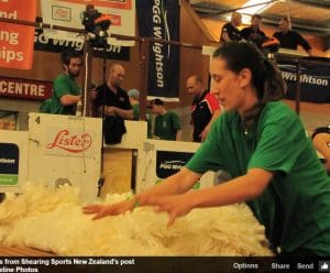 NZ wool handler Maryanne Baty in action. Picture- Shearing Sports NZ.