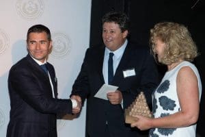 Vitale Barberis Canonica's Davide Fontaneto, with VBC Wool Excellence Award winners Garry and Sharon Meek.