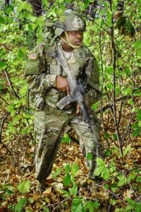 US Army Private Antwan Williams wearing the wool-blend fabric uniform.